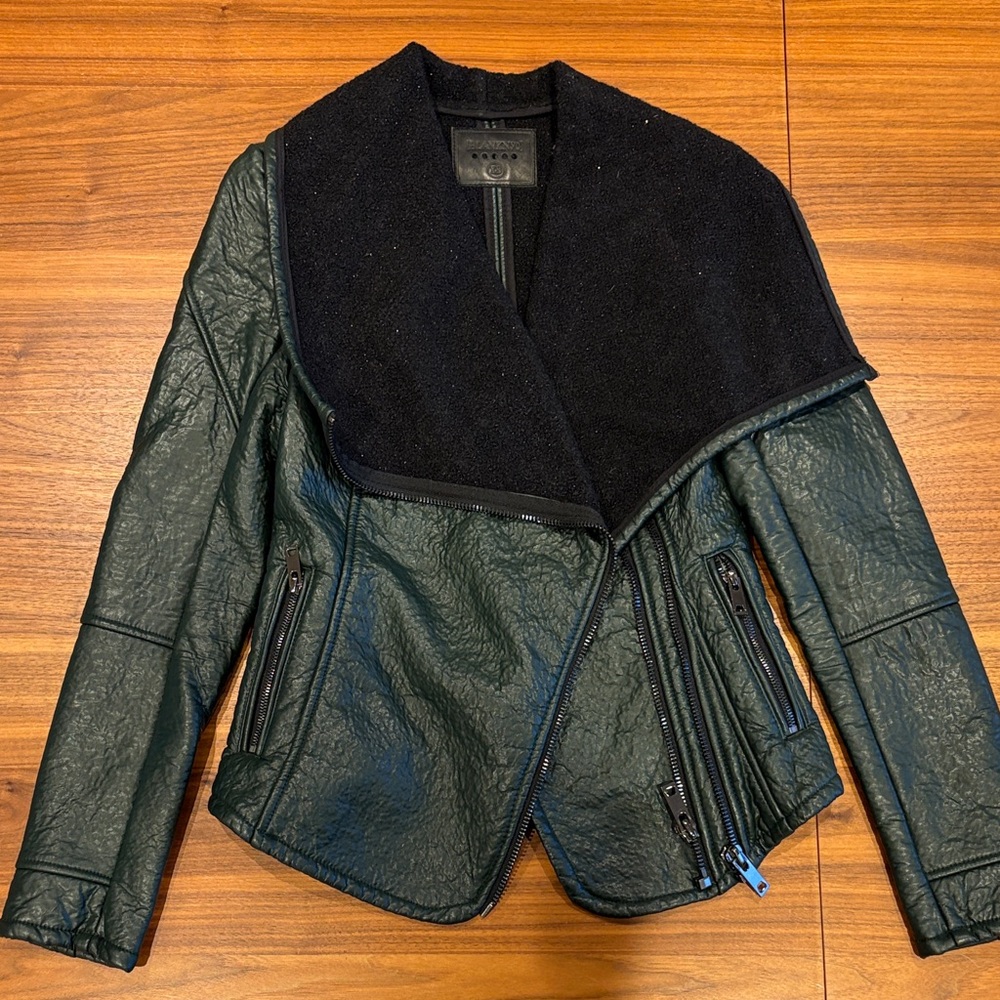 Blank NYC Black and Green Leather Jacket